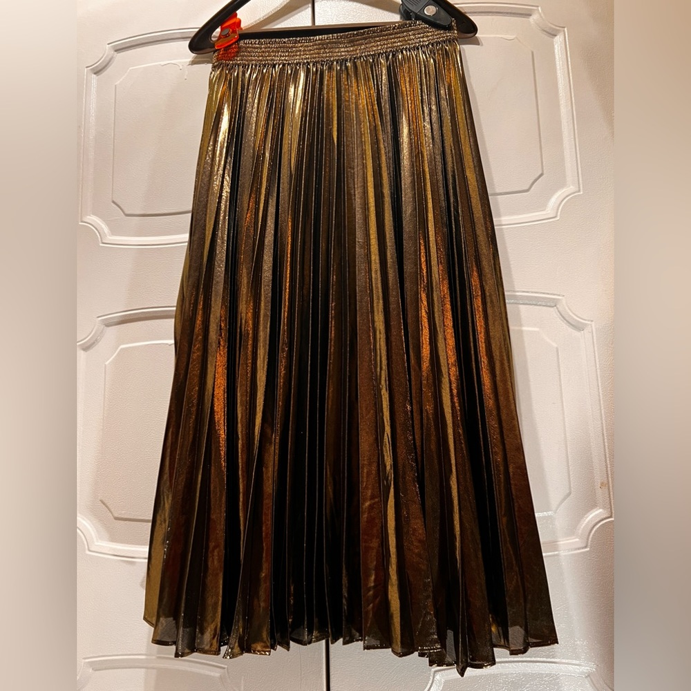 Banana Republic Metallic Bronze Pleated Midi Skirt